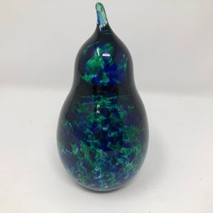Wedgwood England Glass Pear Paperweight Blue & Green Signed